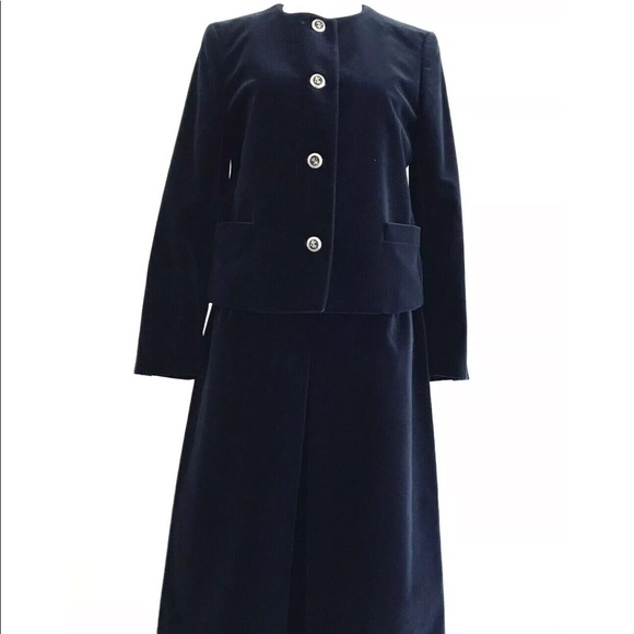 The Scotch House | Crewneck Velour Blazer Skirt Set Womens Size 4 Blue - Picture 5 of 14